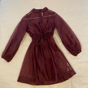 Missguided Maroon Sheer Long Sleeve Dress